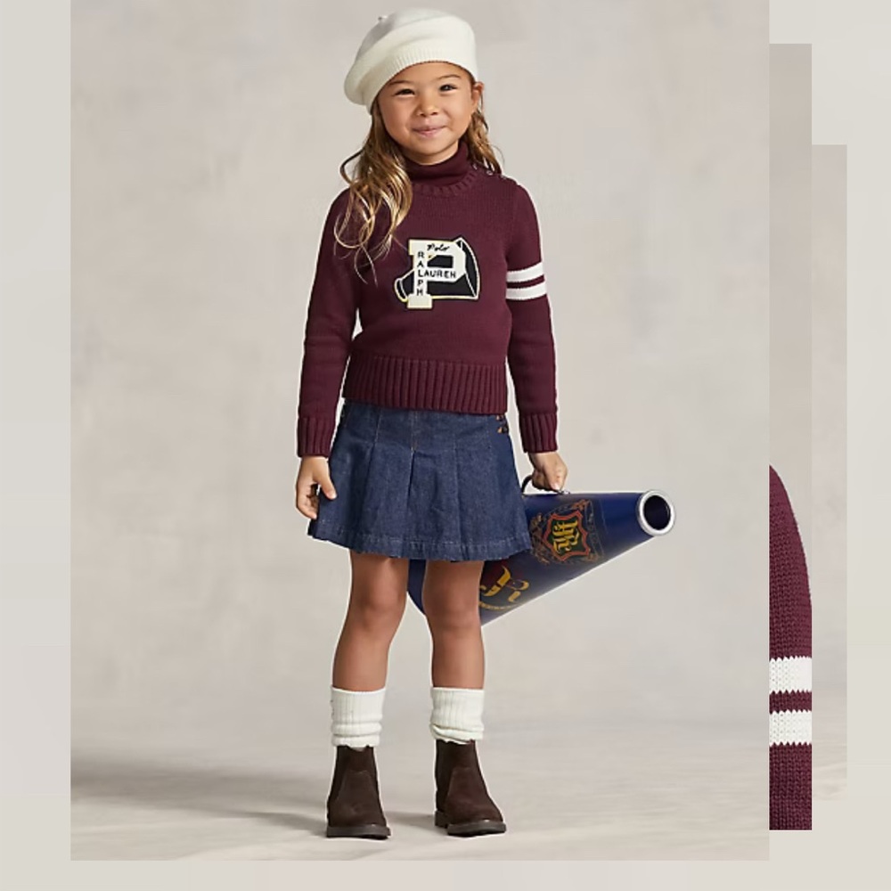 Polo by Ralph Lauren Girls Burgundy Crewneck Sweater Letterman Patch size 3T
